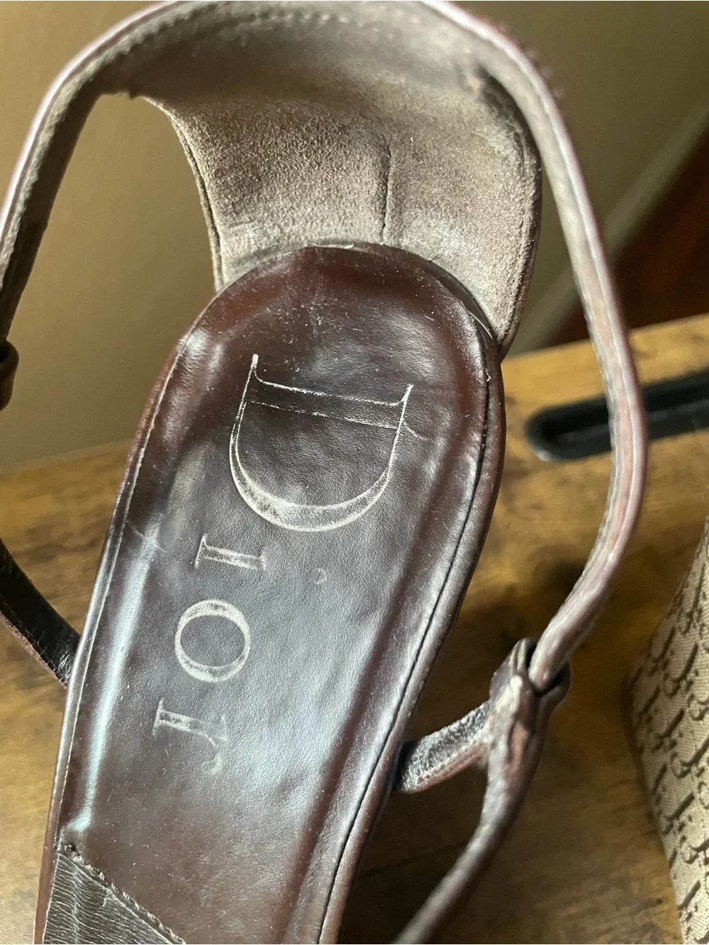 Vintage Dior Brown Monogram Canvas Wedge Sandals